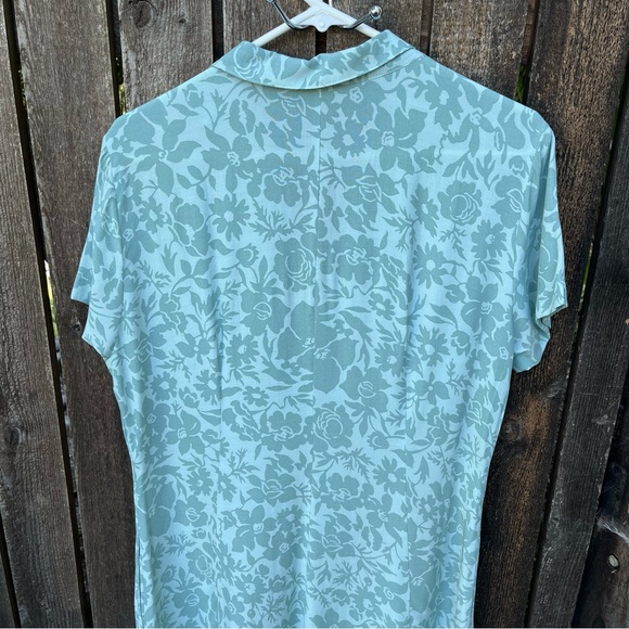 Eddie Bauer Rayon Floral Full Button Down Shirt Dress in Seafoam Sz L - Picture 5 of 13